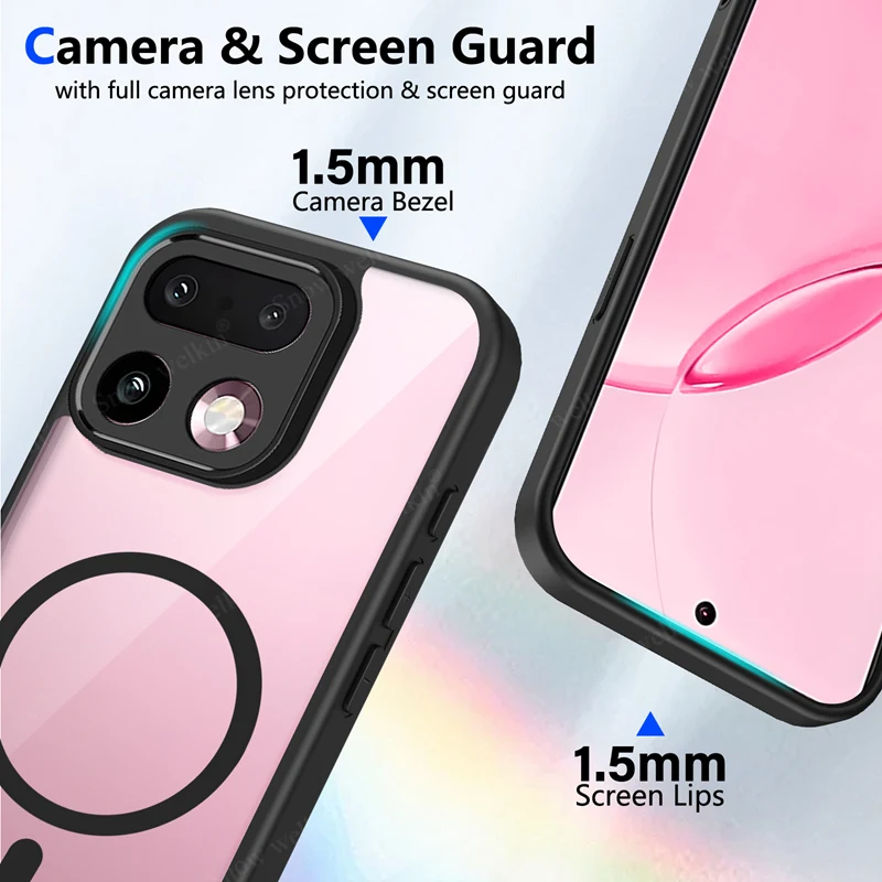 Magnetic Transparent Silicone Case with Magsafe-Compatible PC Back and TPU Bumper Cover