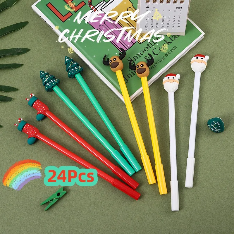 

24Pcs/Lot Kawaii Cartoon Christmas Series Neutral Pen 0.5mm Black Ink Cute Christmas Sock Tree Santa School Office Supplies Gift