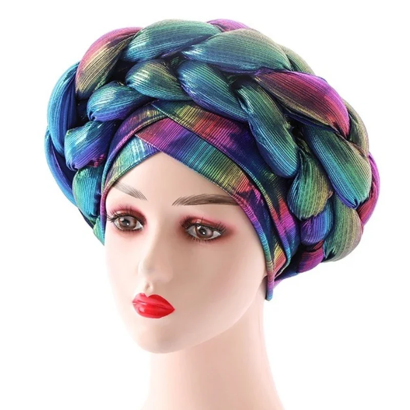 African Turban Hijab Pre Tied Bonnet Cap Nigerian Auto Gele Hijab Aso Ebi Already Made Headties Muslim Ready To Wear Head Wraps 2
