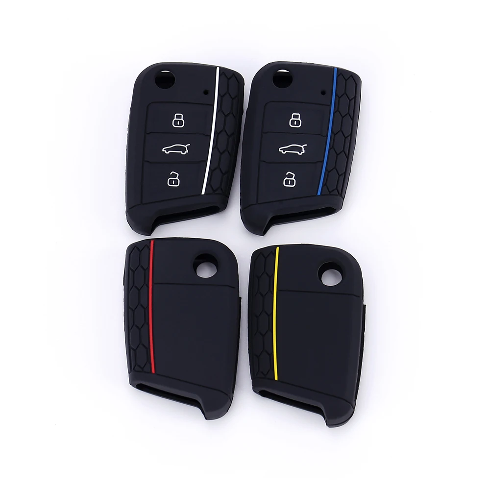 Autoschlüsseletui, Silikonhülle für VW Golf 7 MK7, 3 Tasten, klappbarer Fernbedienungsschlüsselanhänger für Sitz für Skoda, Autozubehör – Detail 4