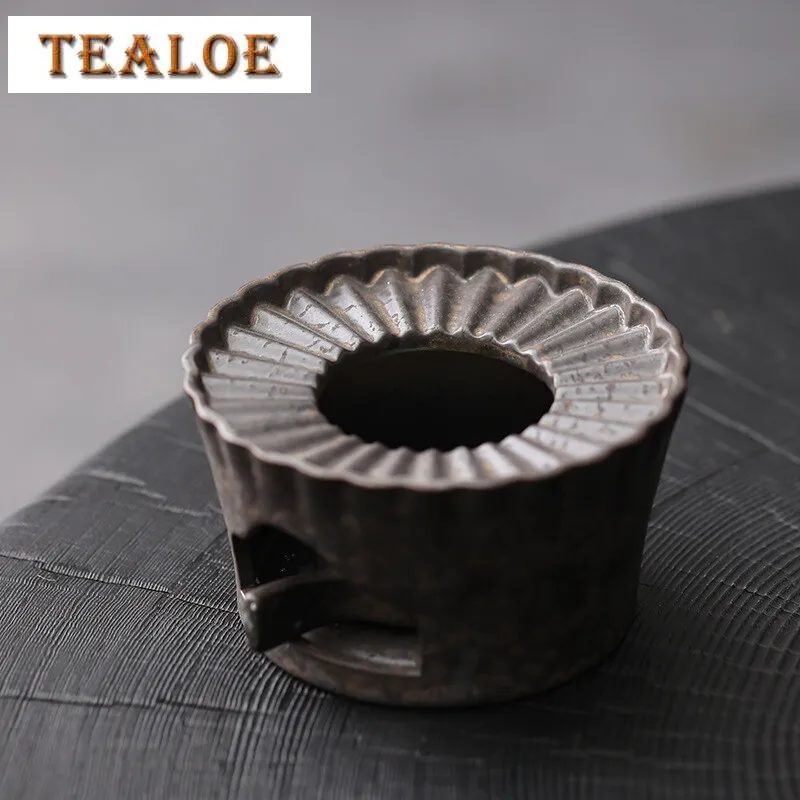 Handmade Gilded Iron Rust Glaze Tea Warmer Stove Striped Insulation Candle Heating Furnace Base Warm Drink Wine Boiler Teaware