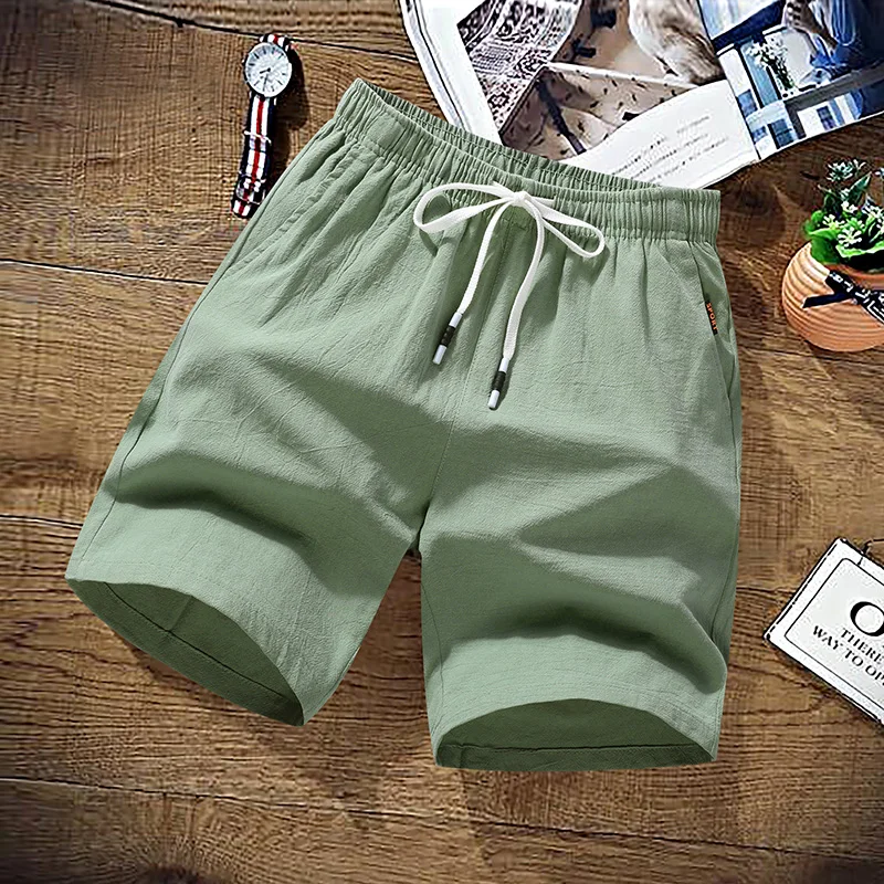 Summer Shorts Men Solid Casual Shorts Men 100% Cotton Cargo Shorts Brand Beach Shorts Cotton Linen Boardshort Asia Size M-9XL 2
