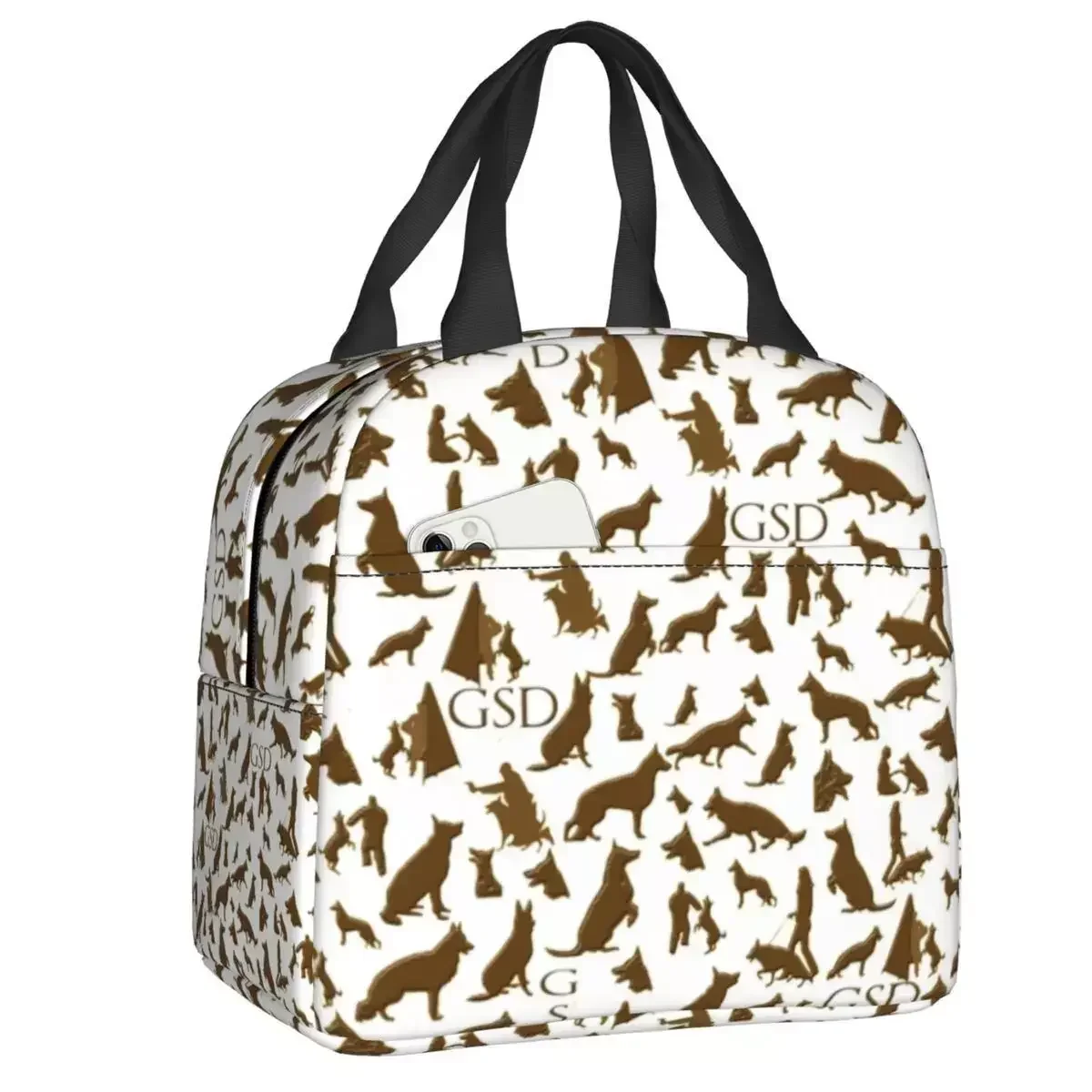 

German Shepherds Pattern Insulated Lunch Tote Bag Alsatian Wolf Dog Cooler Thermal Food Lunch Box Outdoor Camping Travel