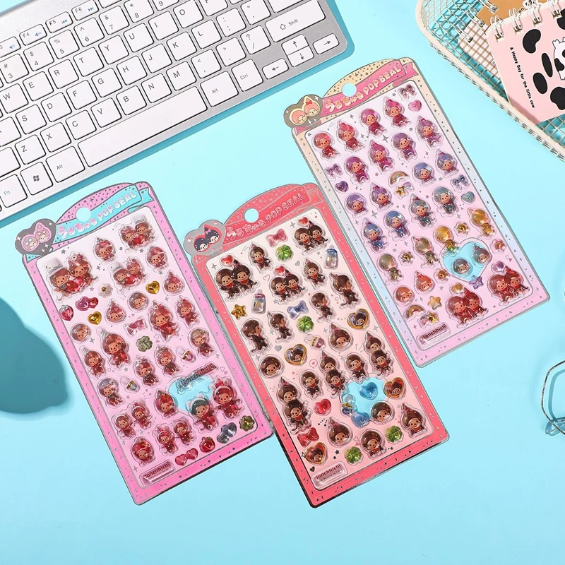 Adesivi 3D in Cristallo, Simpatici Adesivi Monchhichi per Scrapbook, Decorazioni Fai-da-Te per Cover Telefono, Adesivi Decorativi Estetici, Regali - immagine 4