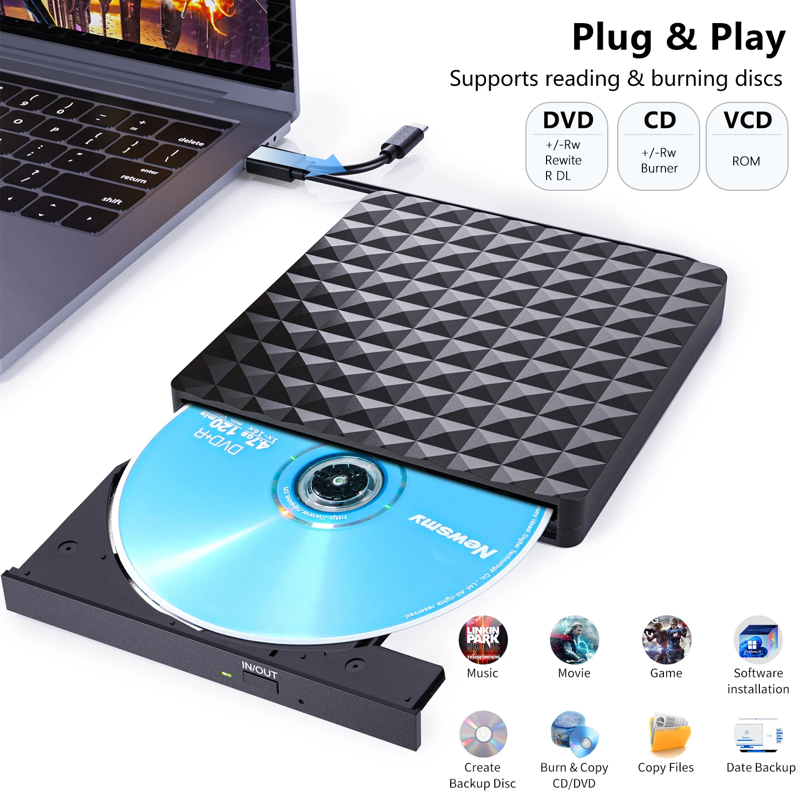 Masterizzatore DVD esterno RW CD Writer USB 3.0 Slim portatile DVD Optical  Drive CD-ROM lettore 24X CD-R lettore 24X per Laptop Macbook PC - AliExpress