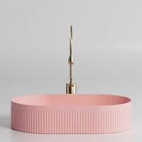 อ่างล้างหน้าเซรามิกทันสมัย สีชมพู อ่างล้างหน้าแบบตั้งบนเคาน์เตอร์ พร้อมอุปกรณ์ระบายน้ำ 3