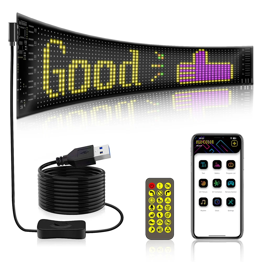 LED Matrix Pixel Panel USB 5V RGB Car Sign Bluetooth App Control
