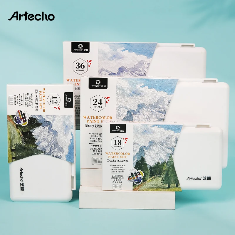 Artecho 수채화 물감 세트 12/24/48/72 휴대용 상자에 색상, 초보자 및 전문가를 위한 수채화 브러쉬가 포함된 페인트 키트