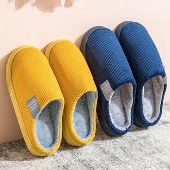Cotton slippers women's home autumn and winter home indoor warm couple plush home non-slip thick-soled confinement shoes winter 1