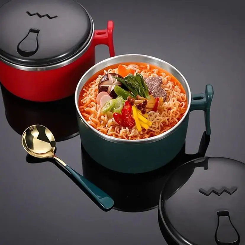1 Pcs 304 Stainless Steel Bowl Creative Bento Box Double-layer Bag Cover Student Insulated Meal Bowl Fast Food Cup