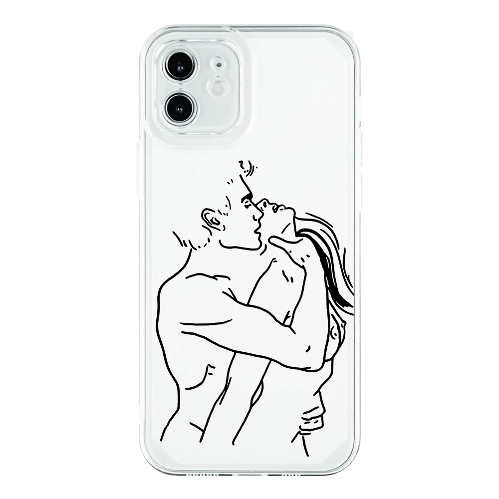 Line Art Simple Kiss Rose Sex Girl Body Phone Case for IPhone 13 11Pro Max 12 Mini SE22 7 8Plus XR XS Max Soft Clear Cover Funda picture