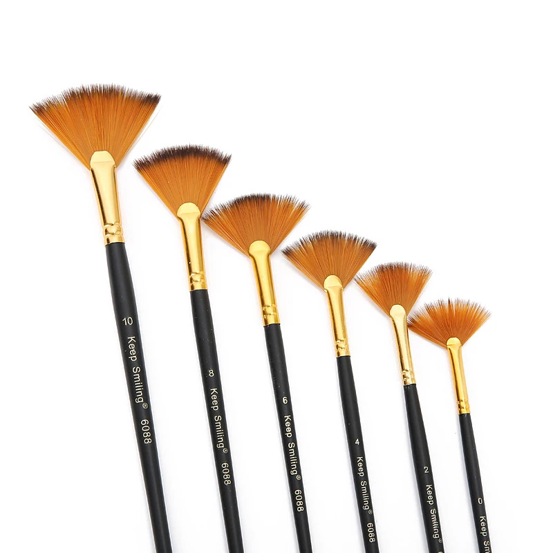 6Pcs/Set Fan shaped Acrylic Paint Brushes Set, Paintbrushes Nylon Hair
