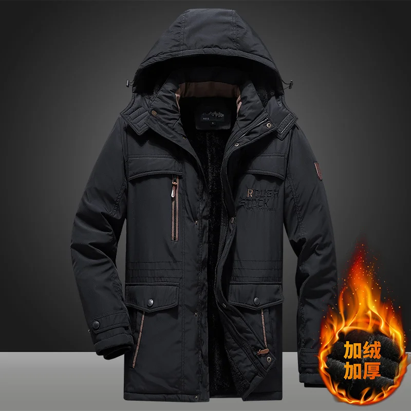 Men Winter Parka Down Jackets Military Windproof Hooded Parka Male Fur Collar Fleece Parkas Men Fashion Casual Thick Jacket