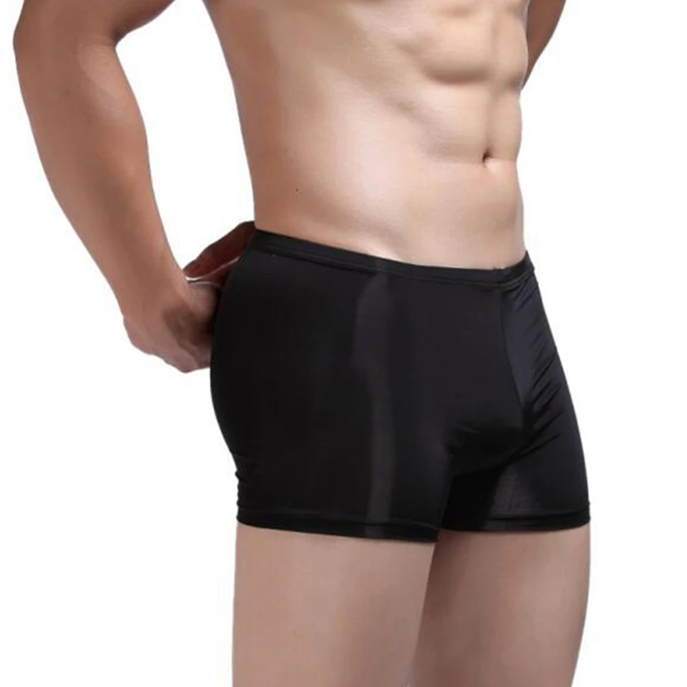 

Men Ultra Thin Ice Silk Perspective Boxer Briefs Solid Elastic Panties Breathable Comfortable Underpants Underwear Swimwear