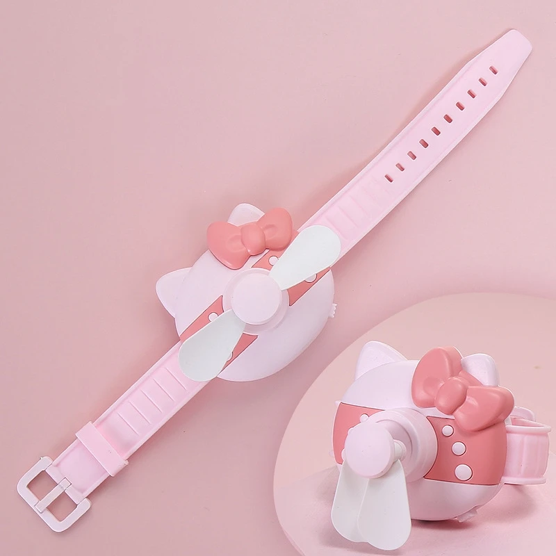 

Kawaii Sanrio Hello Kitty Fan Children Usb Charge Anime Cartoon Portable Girls Student Gift Mini Outdoor Soft Blade Fans Watch