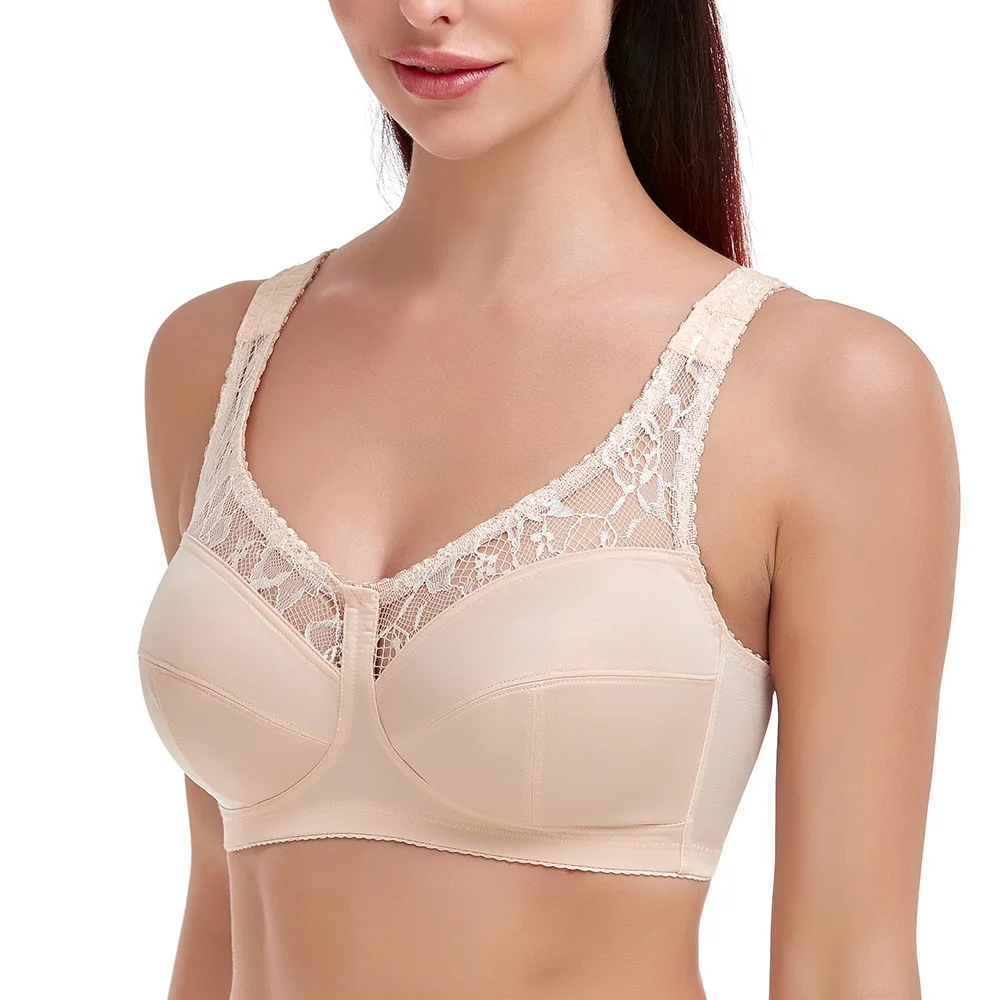Joyshaper Femme Soutien Gorge Sans Armature Post Opératoire Brassière Fermeture Devant Brassiere Sport Yoga Bra à Bretelles Larges, Beige, S