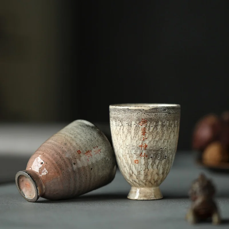 

High-Foot Pearl Firewood Hand-Painted Dunhuang Cup Jingdezhen Handwritten Rock Mine Master Cup Handmade Kung Fu Tea Cup