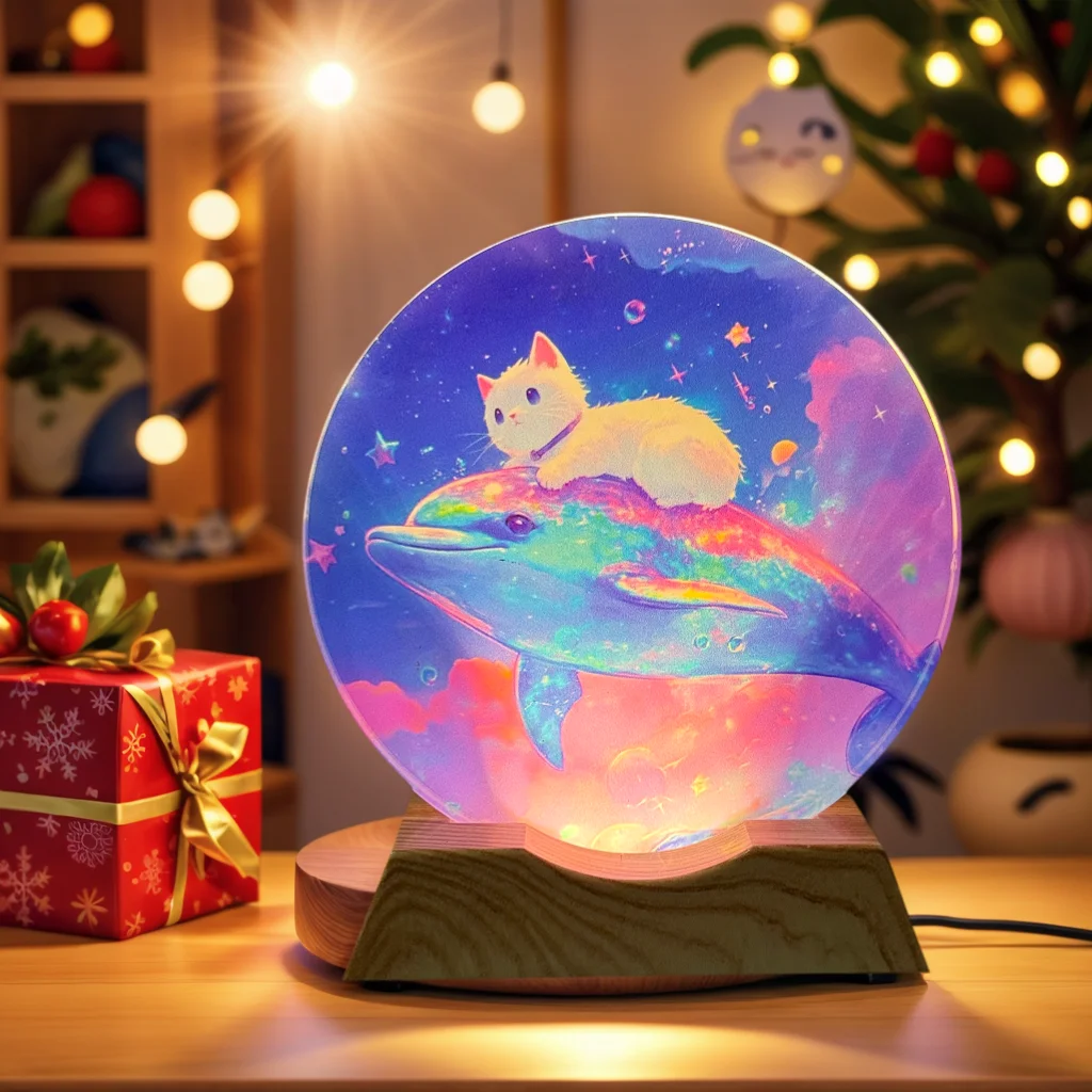 고양이와 돌고래 크리스탈 LED 야간 조명 스트립 베이스 - USB 전원을 사..