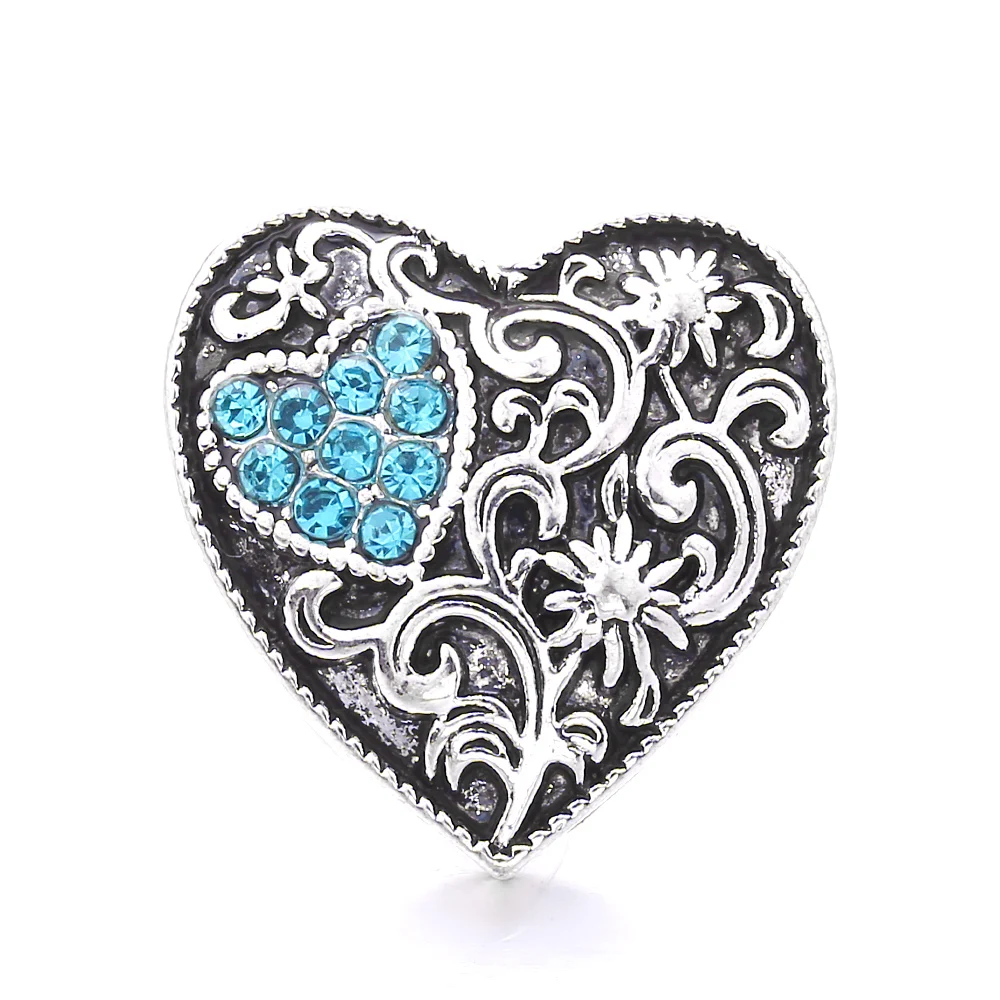 20pcs Rhinestone Heart 18mm Snap Buttons Charm Fit DIY Snaps Bracelet Bangle Necklace Jewelry
