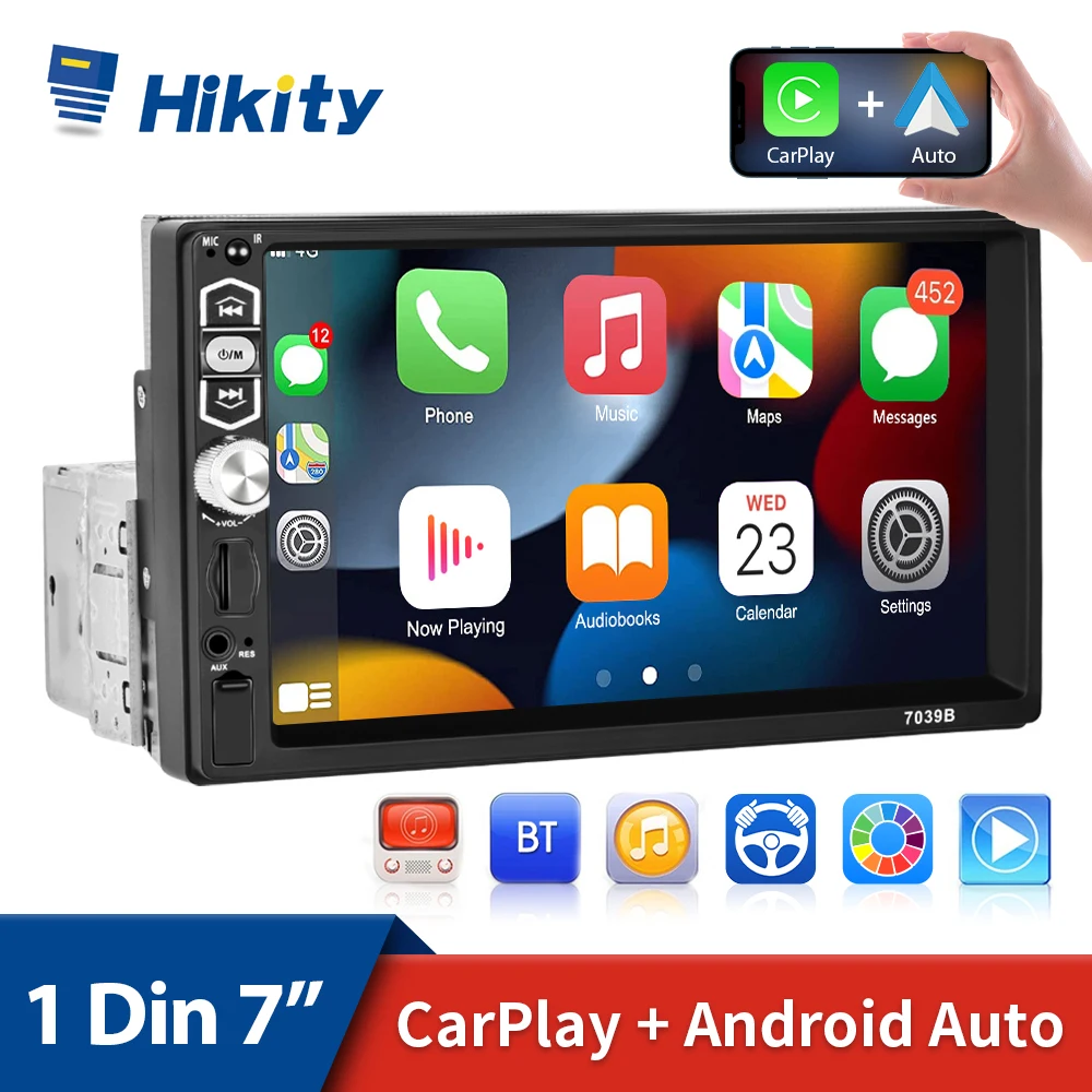 Hikity 1Din Autoradio Lettore Multimediale Audio Stereo Autoradio 7 "Lcd Touch Screen Bluetooth Car Audio Supporto Mirror-Link