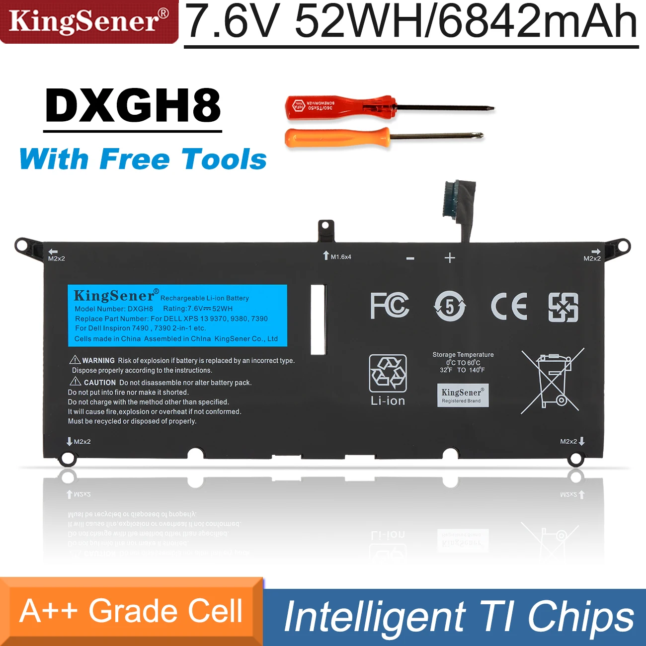 Batteria Per Laptop Kingsener 6842Mah Dxgh8 Per Dell Xps 13 9380 9370 7390 Per Dell Inspiron 7390 2-In-1 7490 G8Vcf 0 H754V P82G 52Wh