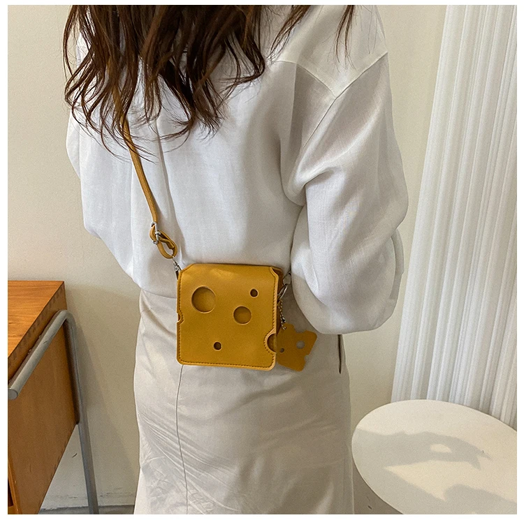 Women's Triangle and Square Cheese Shaped Mini PU Leather Bags Cute Earphone Lipstick Purses Handbags Crossbody Shoulder Bag