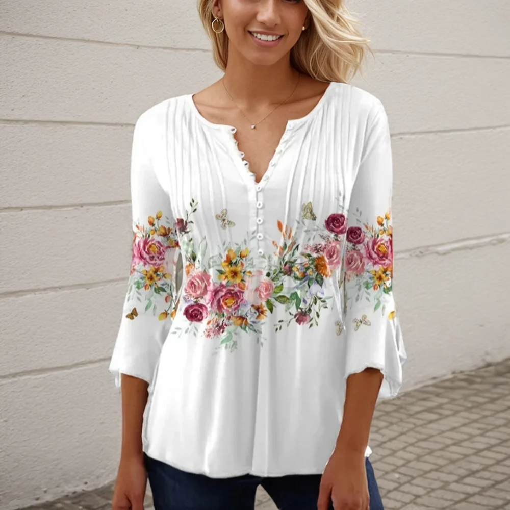 Blouse Ample Col V Chemisier Femme été 2025 - Coton Lin Ample - Manches Longues Décontracté - Col V Sexy - Tunique Loose Respirante Tunique Longue Baggy