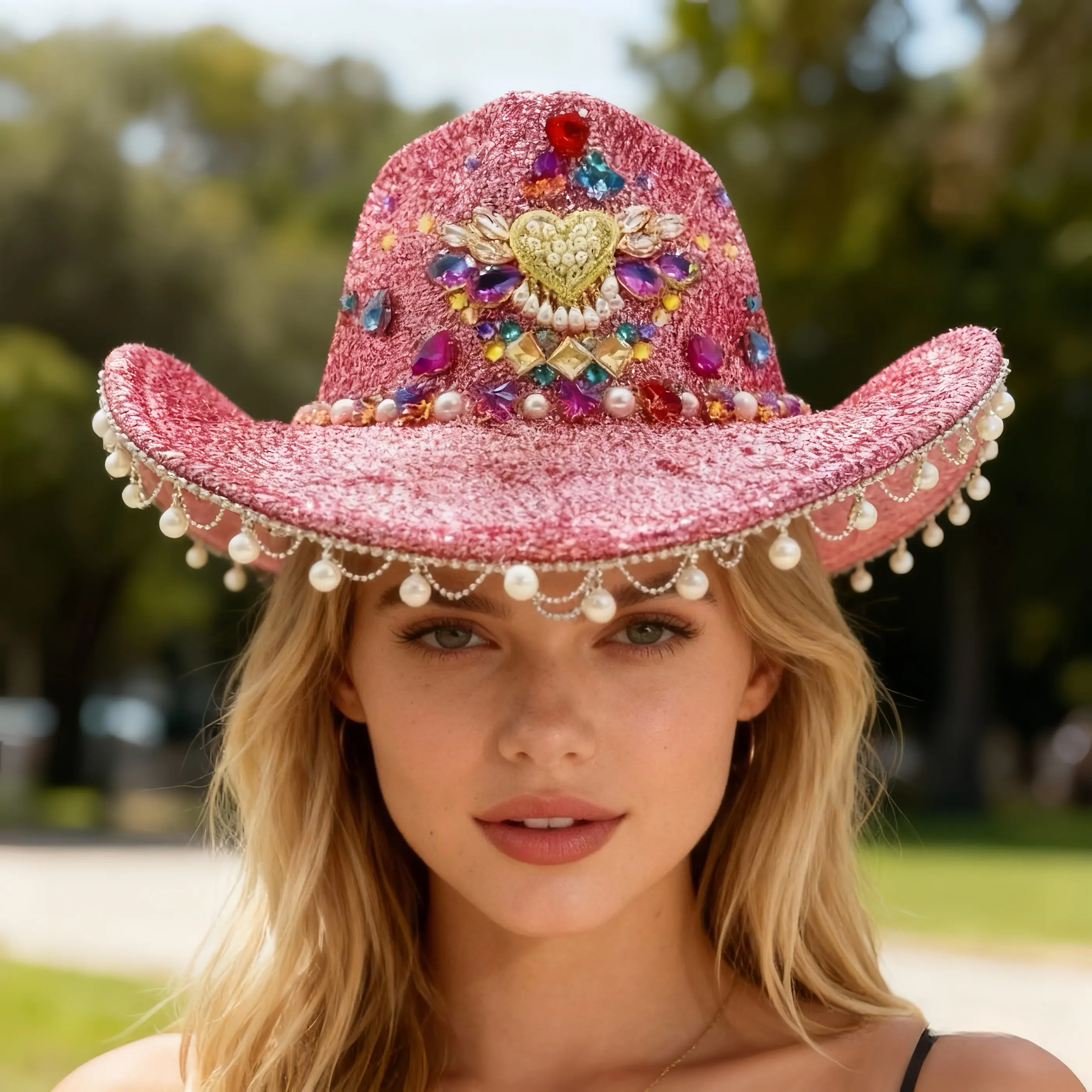HongLuan Western Rot Luxus Cowboyhut Strass Frau für Cowgirl Kostüm, Cowboyhüte Damen & Cowboy Accessoires für Herren – Detail 23