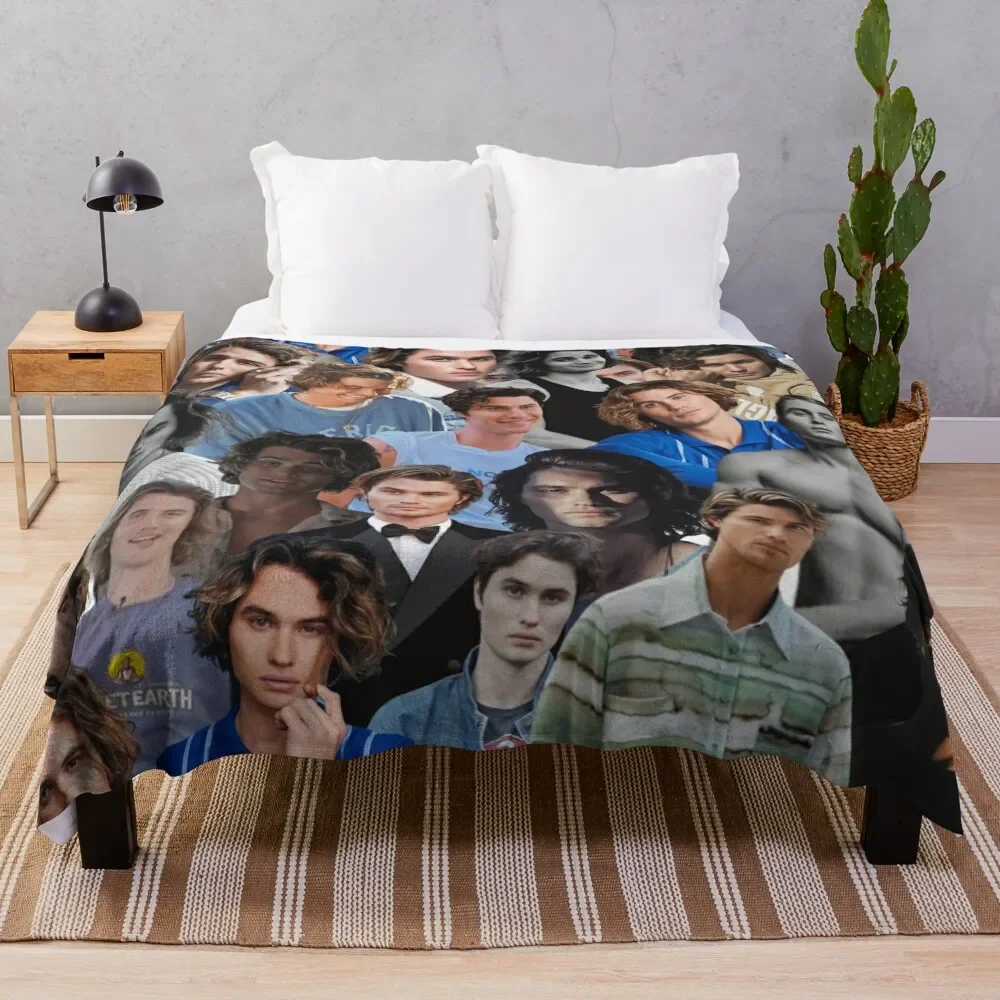 

Chase Stokes Photo Collage Throw Blanket Moving Soft Luxury Brand Fluffys Large Blankets