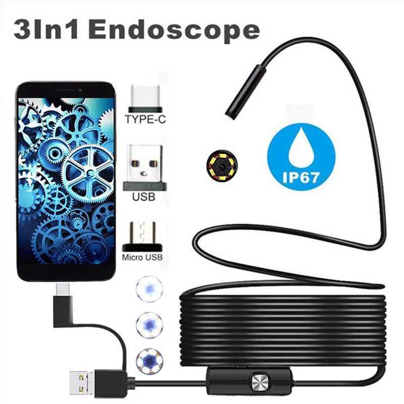 방수 내시경 카메라 6 LED 조절 가능 USB 안드로이드 검사 보어스코프, 휴대폰 PC 치과 거울용, 7.0mm, 5.5mm ...