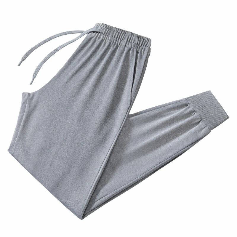 Men's Spring Autumn Solid Pockets Casual Bandage Drawstring Elastic Waist and Feet Strap 9/4 Sports Trousers Vintage Pants