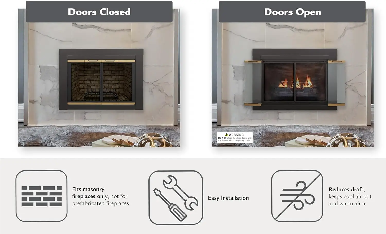 AR-1021 Arrington Fireplace Glass Door, Black, Medium 3