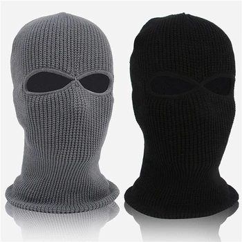 1PC Winter Knit Cap Warm Soft 2 Holes Full Face Ski Hat Hood Motorcycle Helmet Army Tactical Hat Fashion Women Men 2