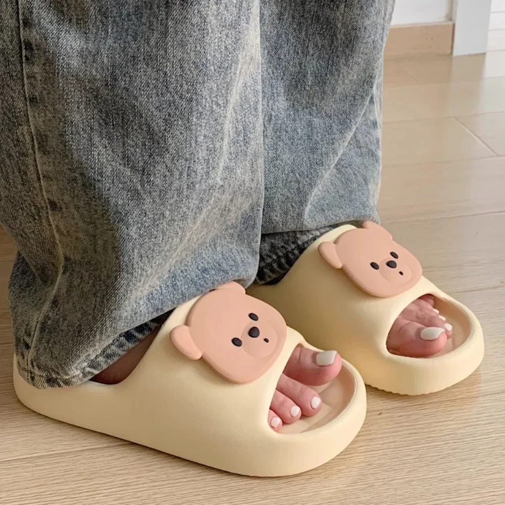 Cute Bear Design Thick Sole Women Slippers Slides Bathroom Beach Indoor Sandals Summer Couple Shoes 3