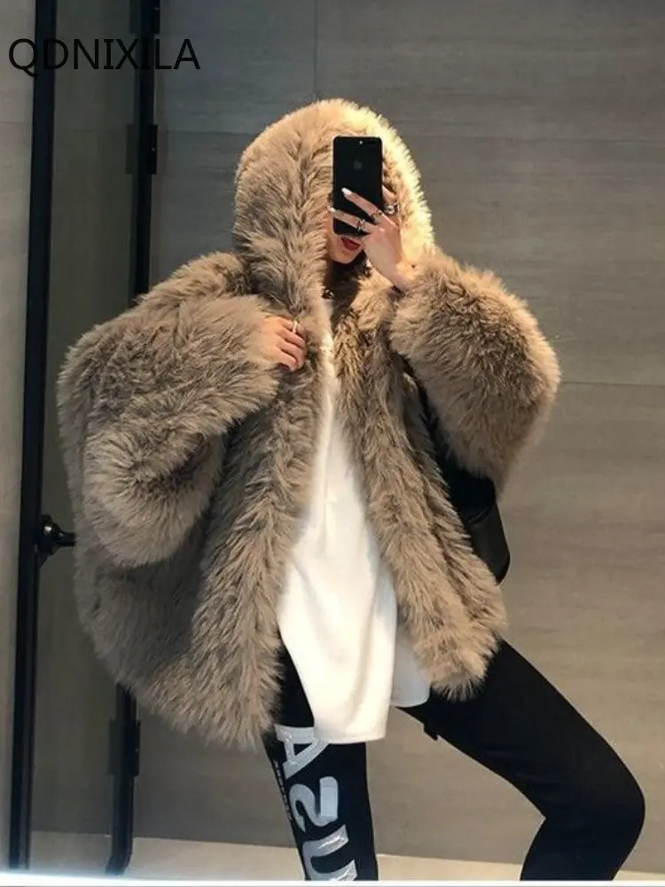 RomanticDesign Women\s Long Lapel Faux Fur Jacket Shaggy Coat Warm Outerwear Cardigan Brown US 4