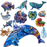 Whale 3d Jigsaw Wooden Animal Puzzles Toys Underwater World Fish Unique Puzzle Gift Interactive Games Educational Toy 1