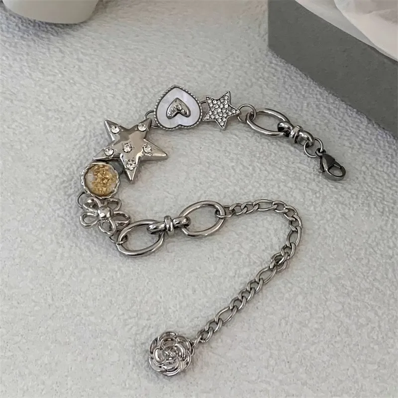 Korean Fashion Aesthetic Heart Star Charm Bracelet Women Girls Y2k Style Jewelry Daily Accessory Anniversary Gift for Daughter