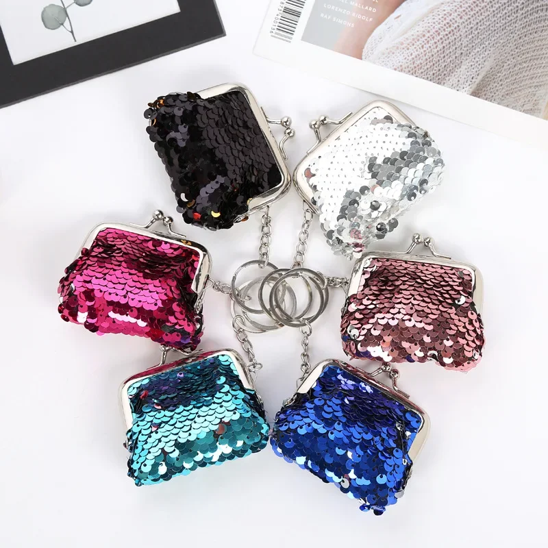 Mini porte-monnaie en métal Bling pour femme, petit portefeuille, sac de poche, paillettes, clé, argent, cadeau d'anniversaire, dames, enfants, mode