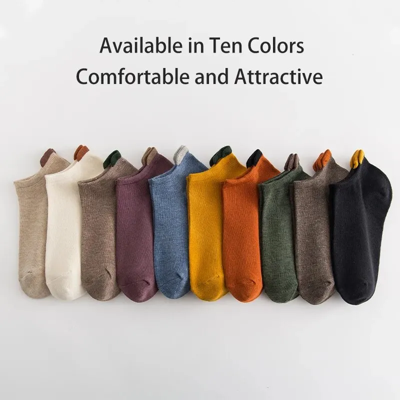 5 Pair Women's Spring/Summer Four Seasons Solid Color Simple Fashion Trend Sports Comfortable Back Heel Protection Socks 2