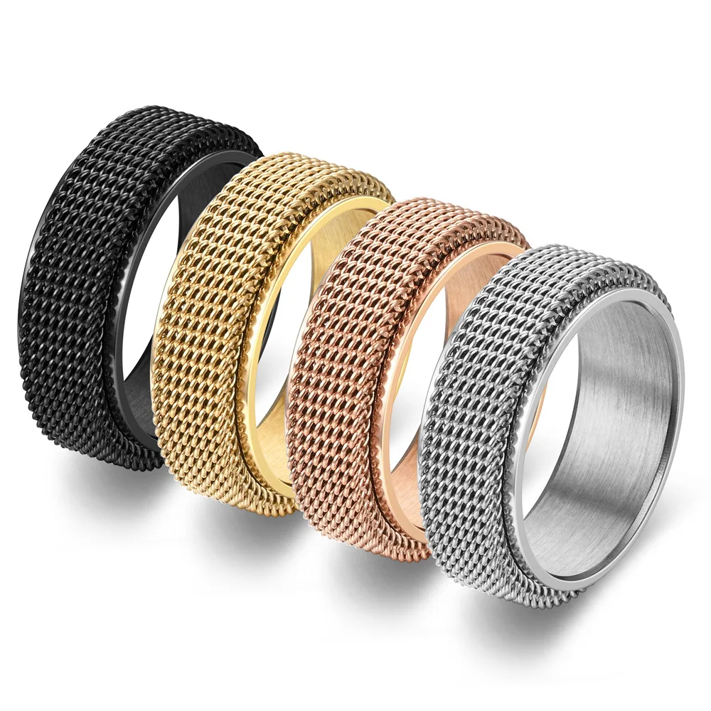 Anti-Stress Rotating Mesh Chain Finger Ring Anxiety Relief Spinning Metal Fidget Ring Jewelry