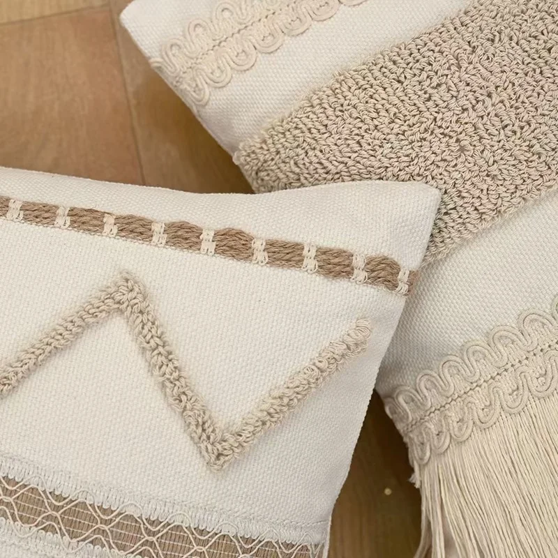 Bohemian Cotton Linen Tassel Pillow Cover 5