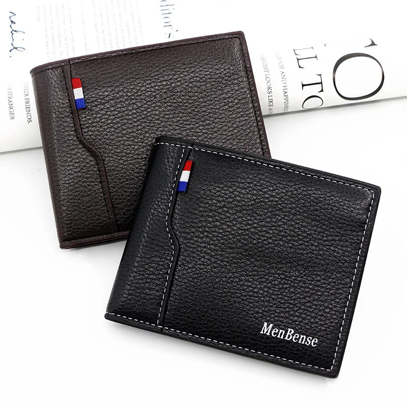 

New European and American Men's Short Wallet PU Leather Coin Purses Large Capacity Card Holders Male Luxury Money Clip