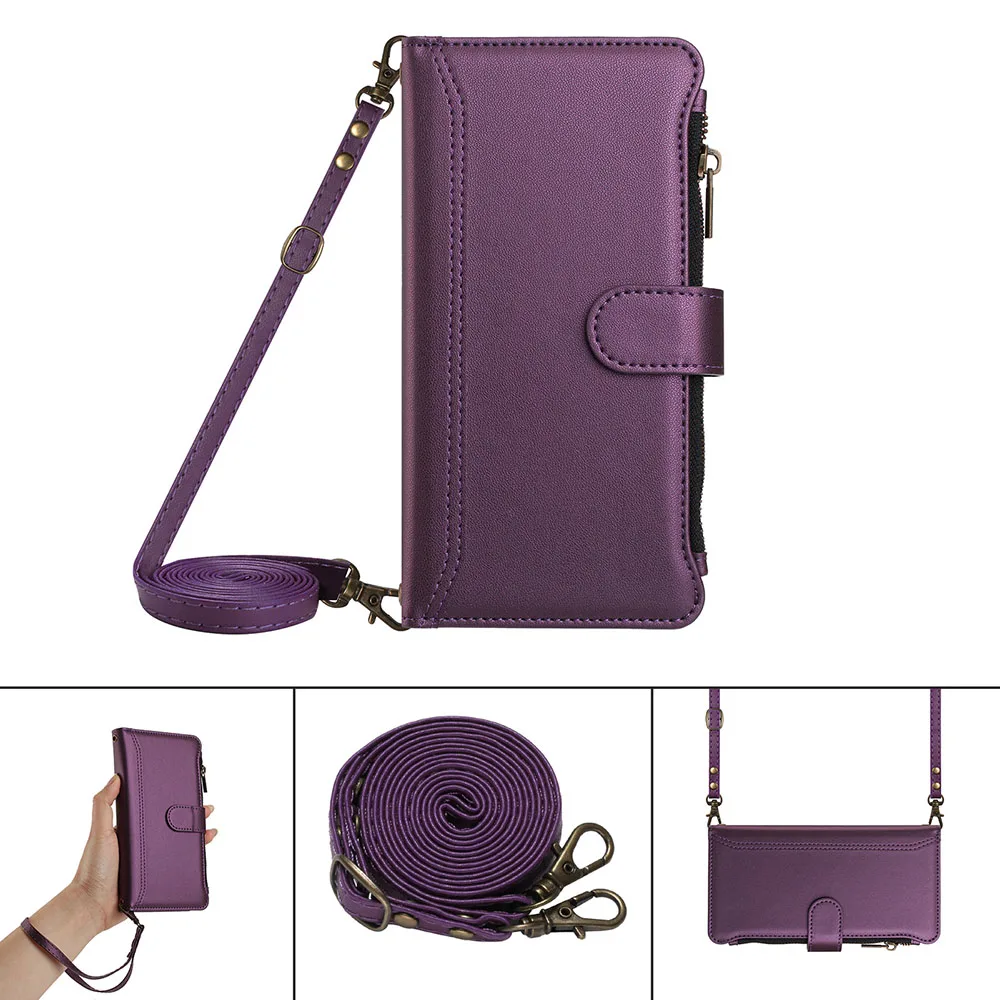 Zipper Multi-Card Wallet Flip Case with Lanyard