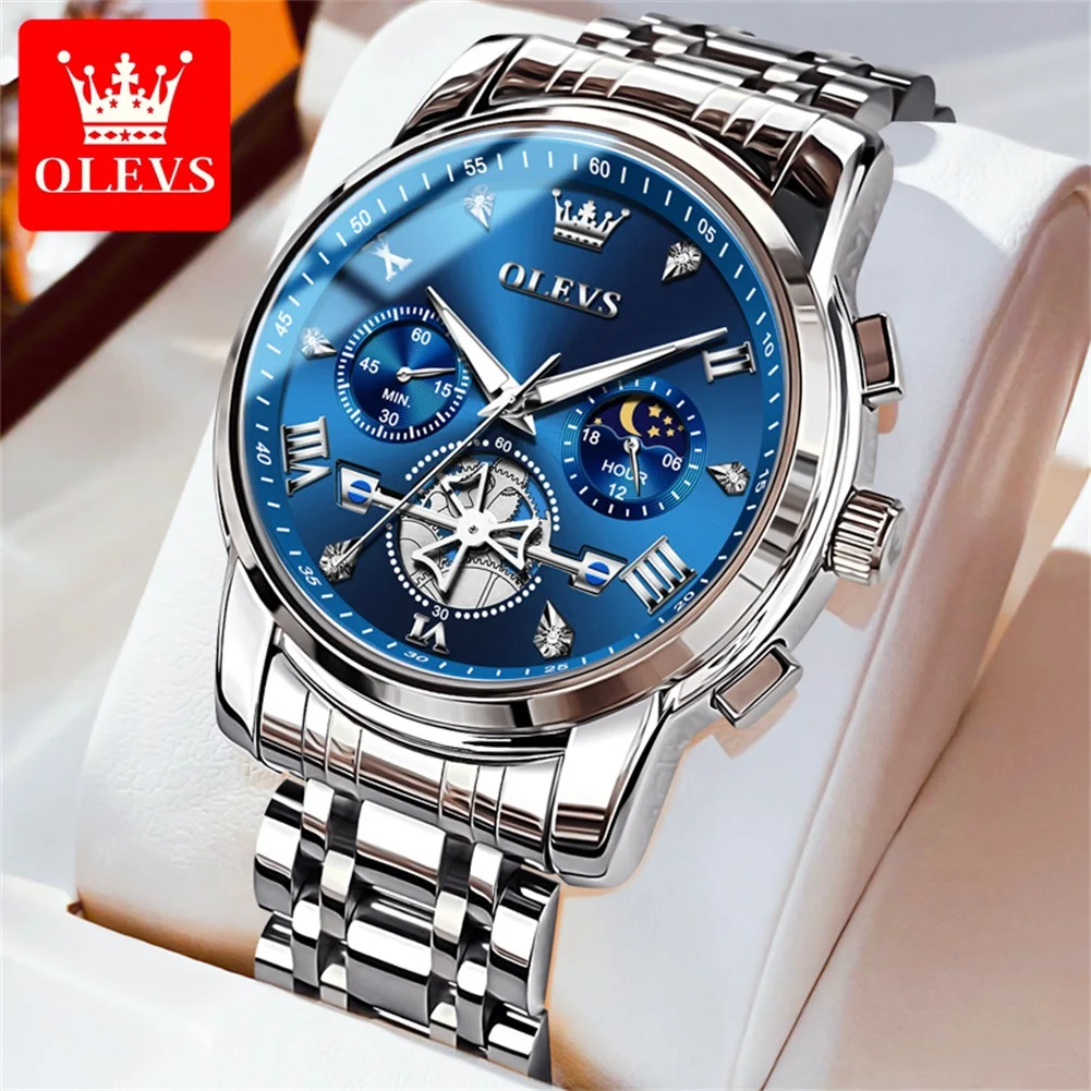 Luxury Moon Phase Quartz Chronograph Watch for Men - Flywheel Design, Waterproof, Luminous, with Calendar