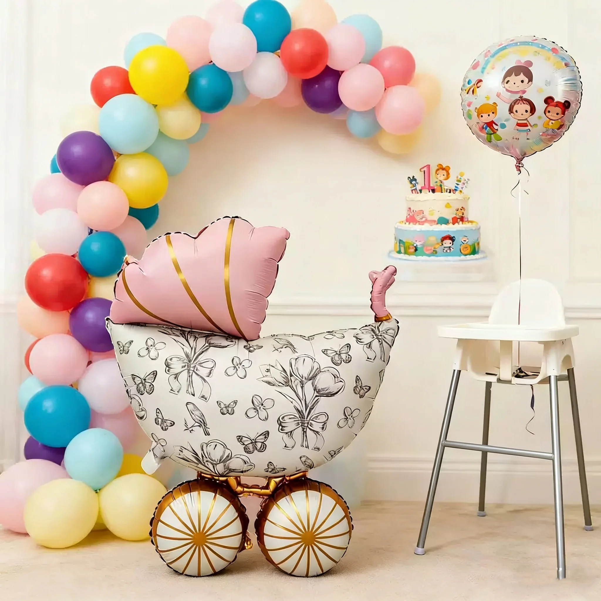 Neue Baby-Schmetterling-Blumen Kinderwagen-Ballons Oh Baby Ein Monat Ein Jahr Alt Party-Dekoration Aluminiumfolien-Ballons Geschlecht-Enthüllung – Detail 8
