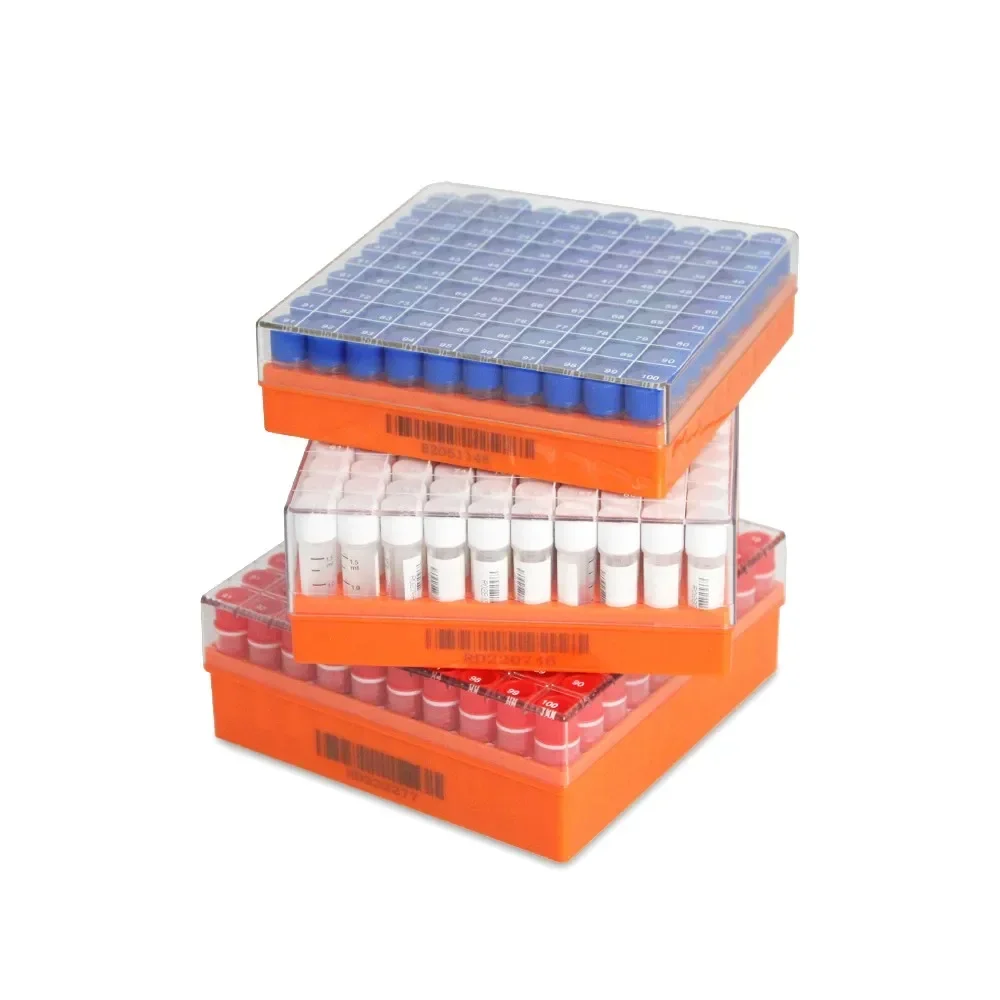 100pcs LABSELECT 0.5ml 1.5ml 2ml Cryovial Tubes 2D Cryotubes, External Rotating Vial Freezing Tubes Blue Orange White Screw Cap