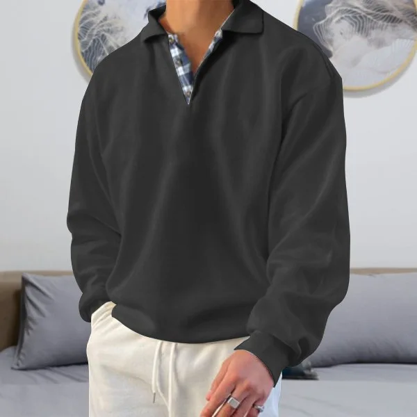 Hot Selling Long Sleeved V-neck Men's Flip Collar Loose Hoodie Men's Clothing 3