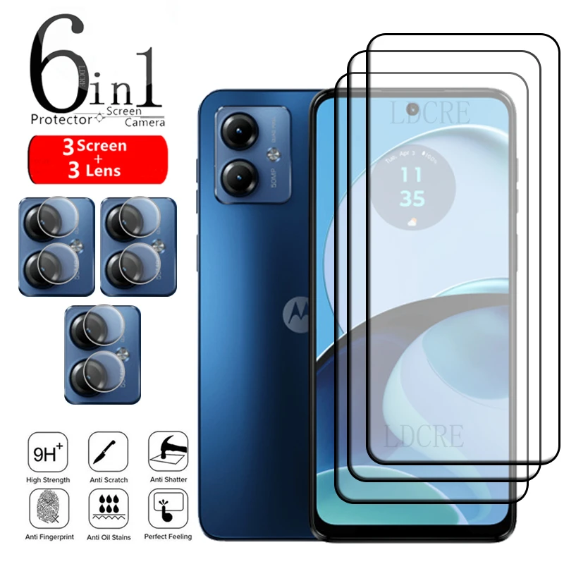 

6-in-1 For Motorola Moto G14 Glass For Moto G14 G 14 Tempered Glass Film Full Gover 9H Screen Protector For Moto G14 Lens Glass