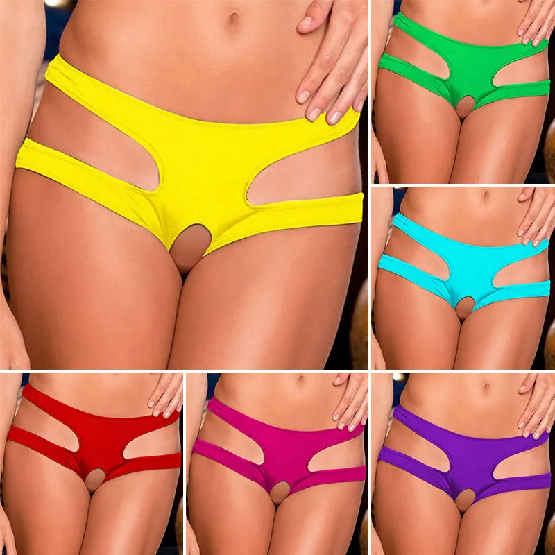 Women Panties Female Underwear Women Open Crotch Panties Female Boxer Crotchless Underwear Lingerie Sexy Underpants Solid Middle Waist Hollow Briefs Panty