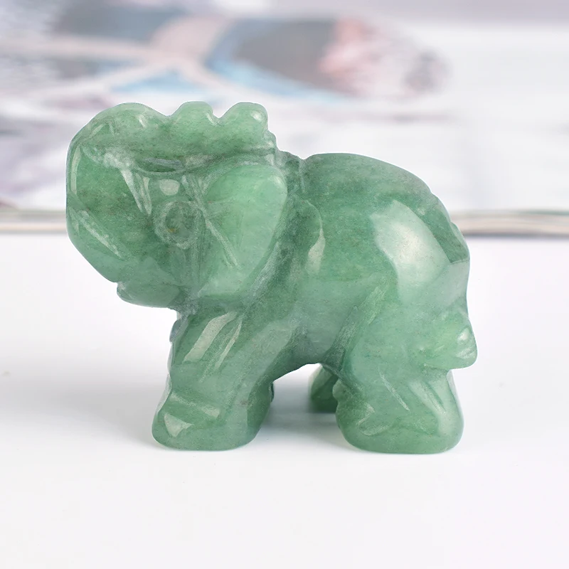 El oyma yeşim fil heykelcik, doğal taş, aventurin, Mini hayvan kristal zanaat, çakra, ev dekor, 1.5"